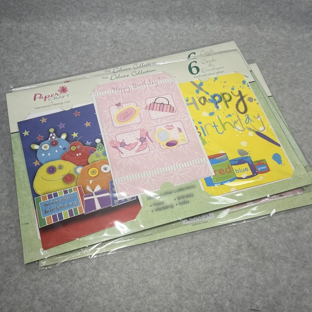 Papercraft Card Set Deluxe 6 Packs‎ Birthday Thank You Baby Floral Foil Lot of 3